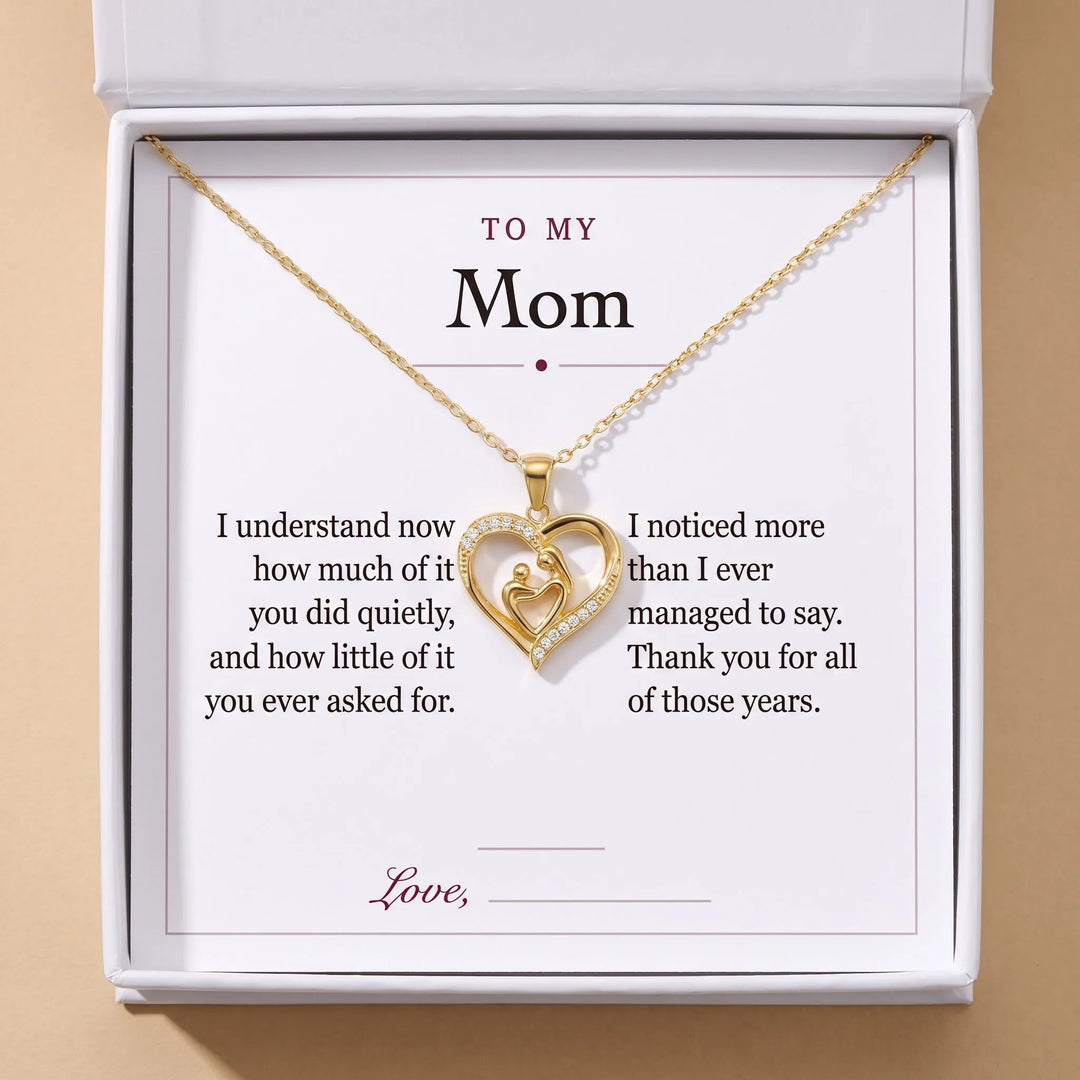 Mom Heart Necklace gift box with To My Mom message card
