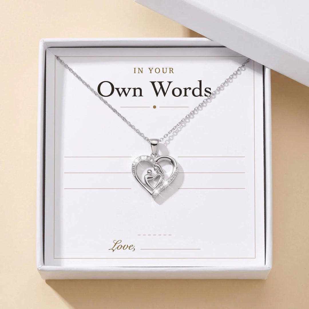 Mom Heart Necklace gift box, blank message card, write your own