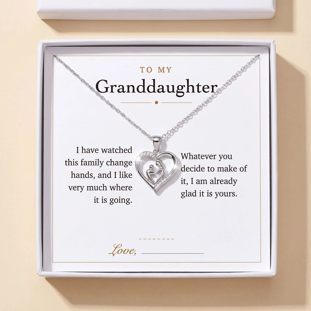 Mom Heart Necklace gift box with To My Granddaughter message card
