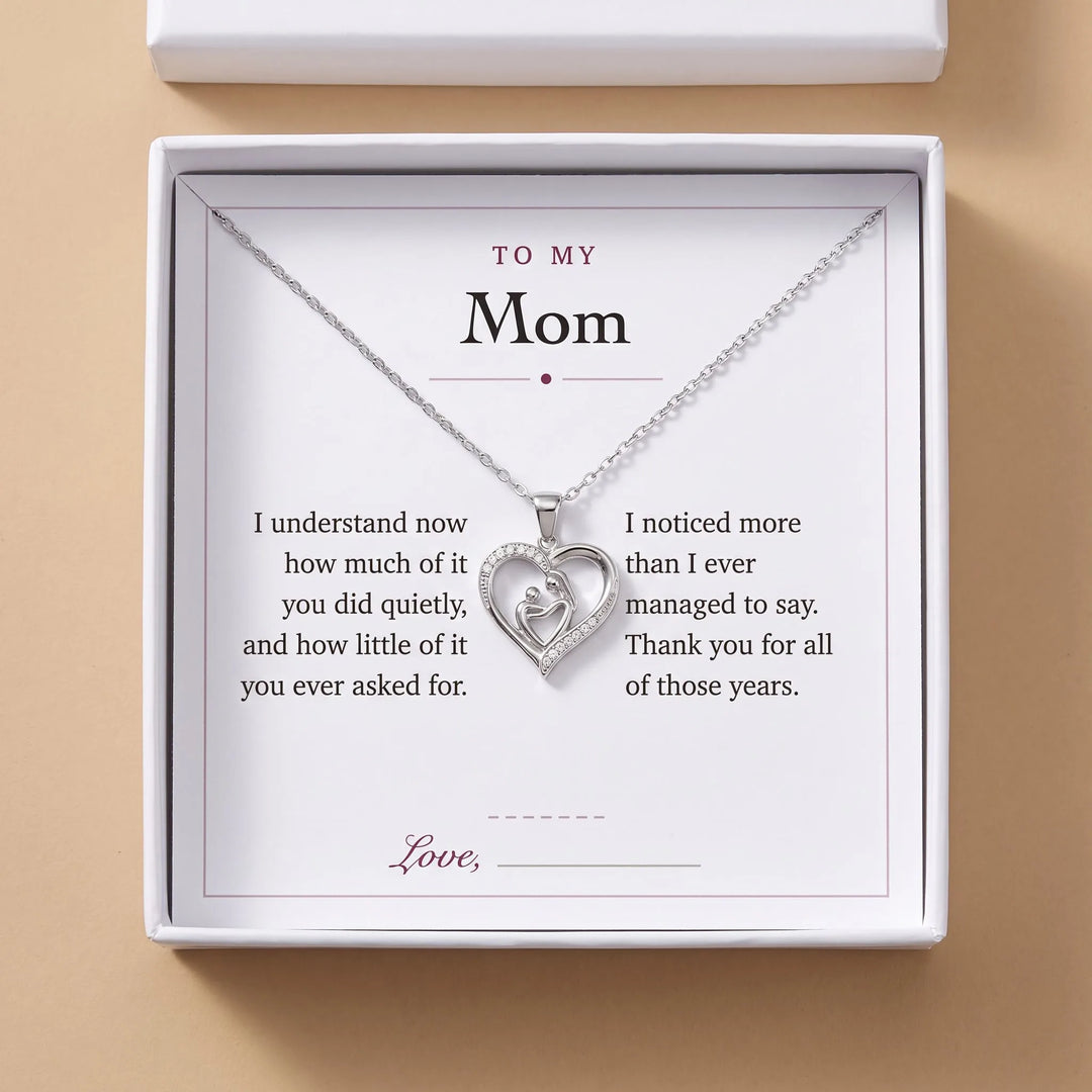 Mom Heart Necklace gift box with To My Mom message card