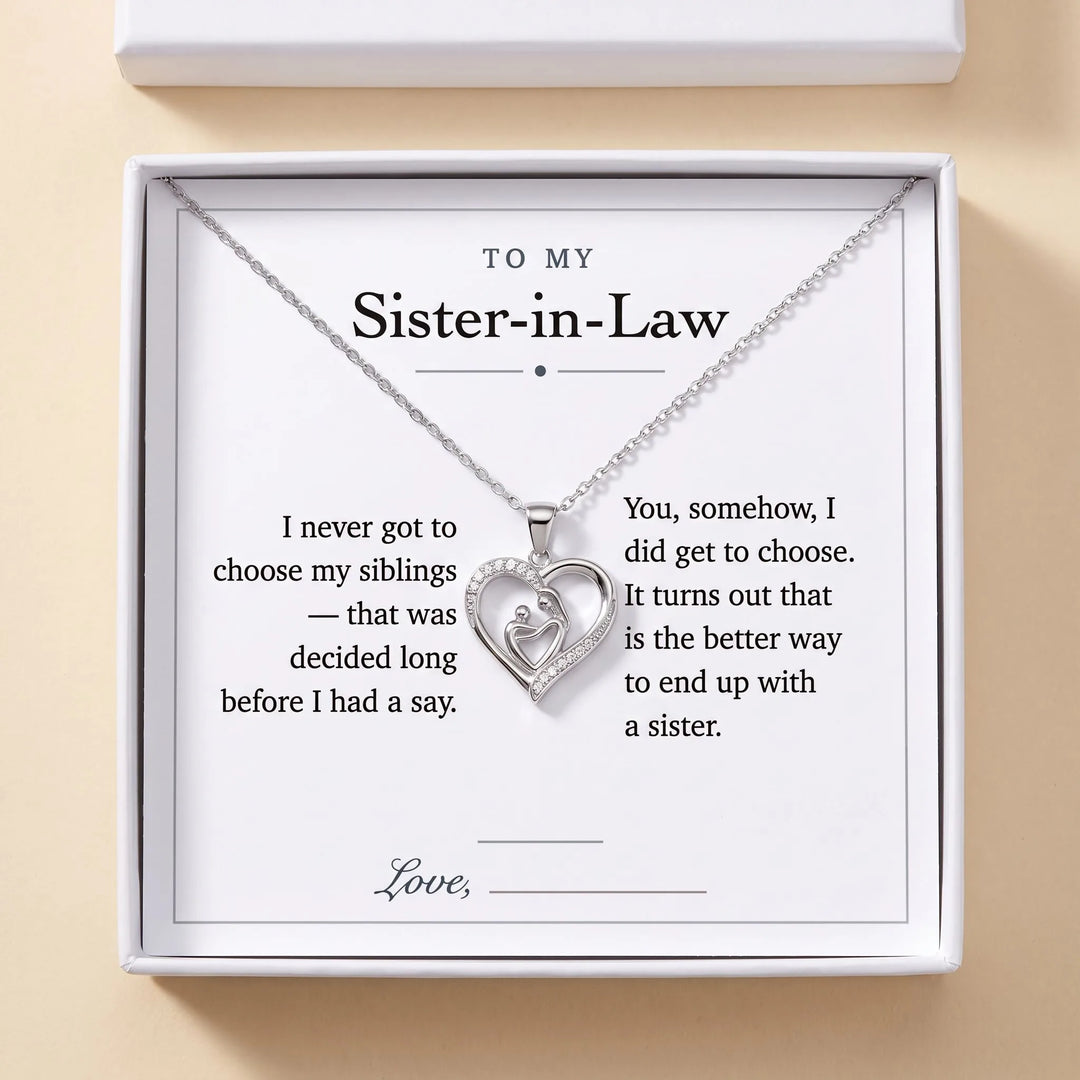 Mom Heart Necklace gift box with To My Sister-in-Law message card
