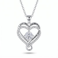 Love Knot Heart Necklace — silver-tone, white background