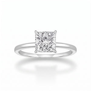 Princess Cut CZ Engagement Ring — 925 Sterling Silver, Square CZ Solitaire