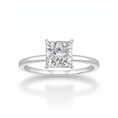 Princess Cut CZ Engagement Ring — 925 Sterling Silver, Square CZ Solitaire