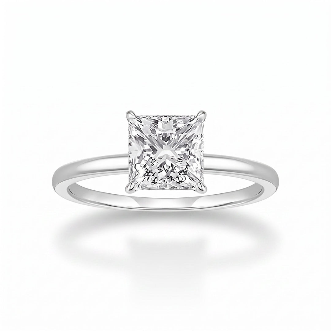 Princess Cut CZ Engagement Ring — 925 Sterling Silver, Square CZ Solitaire