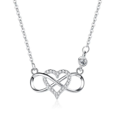 Micro Pave Heart Necklace for Women — 925 Sterling Silver, Infinity Design, CZ Stones